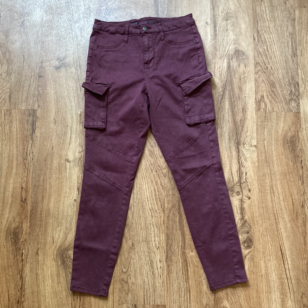 Maroon Military Cargo Jogger Style Pants